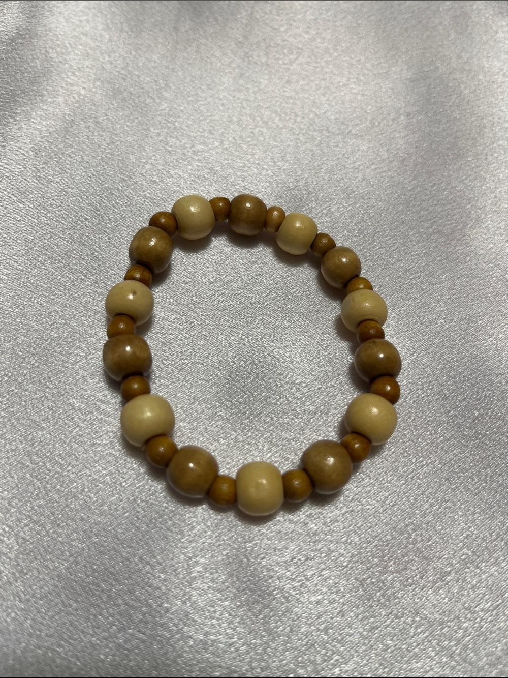 Natural Wood Bead Stretch Bracelet - Beige Brown